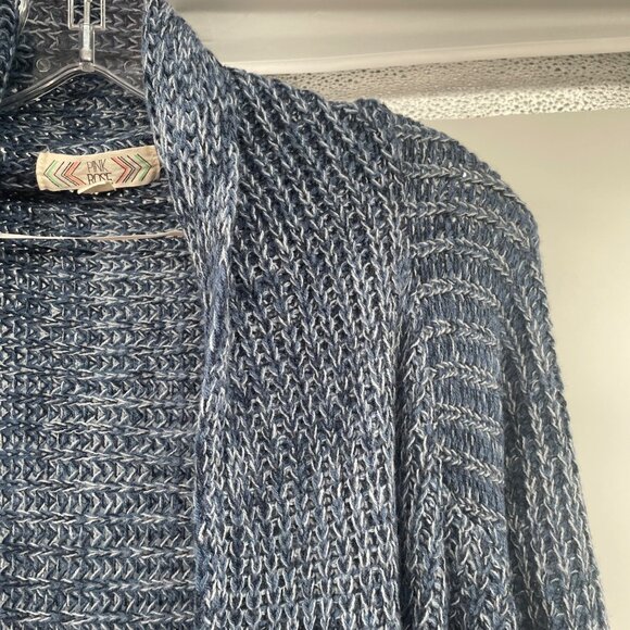 Pink Rose Open Knit Cardigan Open Front Sharkbite Hem Blue/White Size Large - Picture 4 of 9